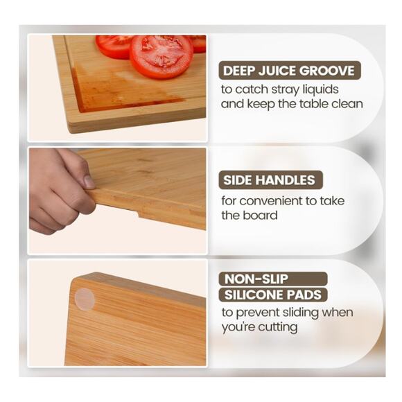 2 pack Bamboo Cutting Boards XL Kickstand & Juice Groove, 20"L x 14"W x 0.7"Th - Picture 2 of 7